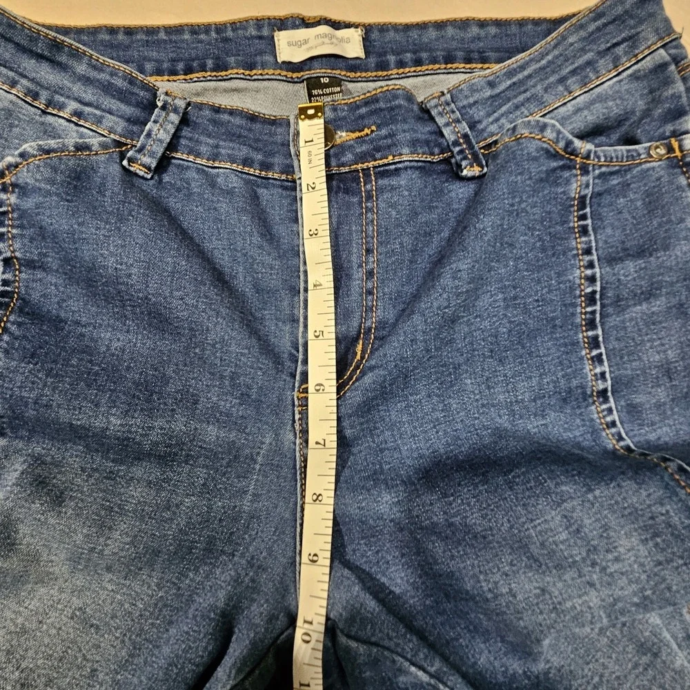 Sugar Magnolia Womens Distressed Skinny Jeans Size 10 Blue Stretch Ankle Studded